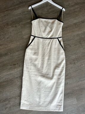 NWT Milly Cream Spaghetti Strap Midi Dress with Black Trim